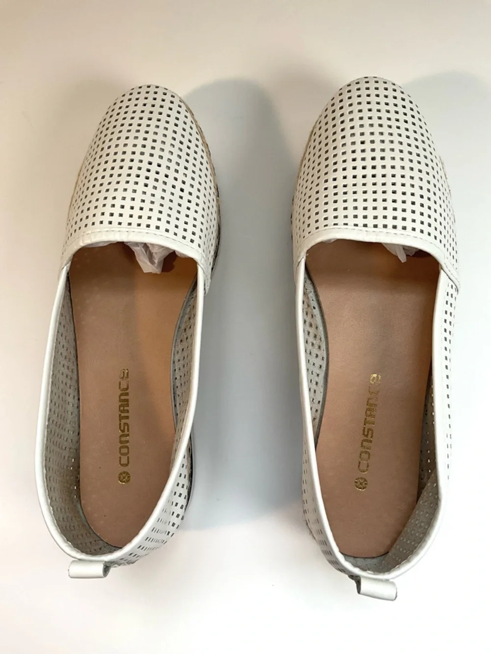 Women’s White Perforated Espadrille Slip On Flats Size 6 Lightweight Comfort